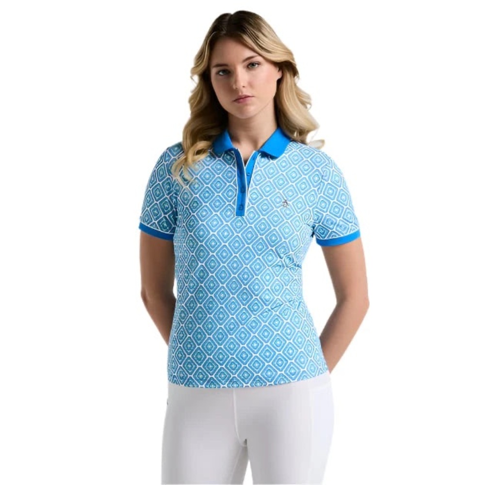 Penguin Cap Sleeve Geometric Printed Golf Preppy Polo Shirt womens large L